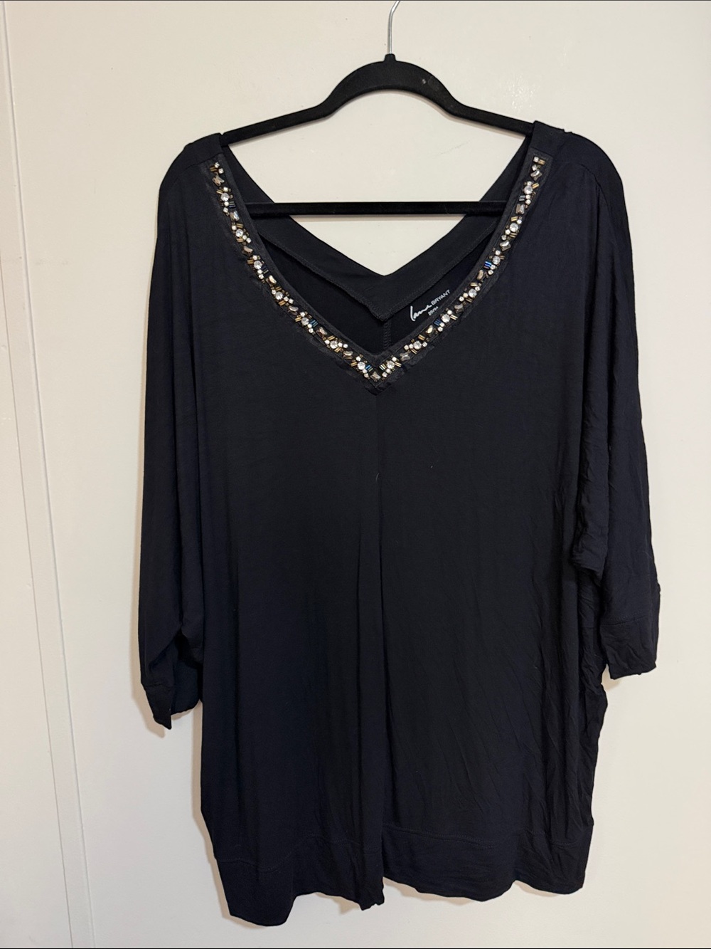 Lane Bryant Black V-Neck Tunic with Beaded Trim